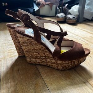 Prada Suede‎ Woven Wicker Wedge Sandals